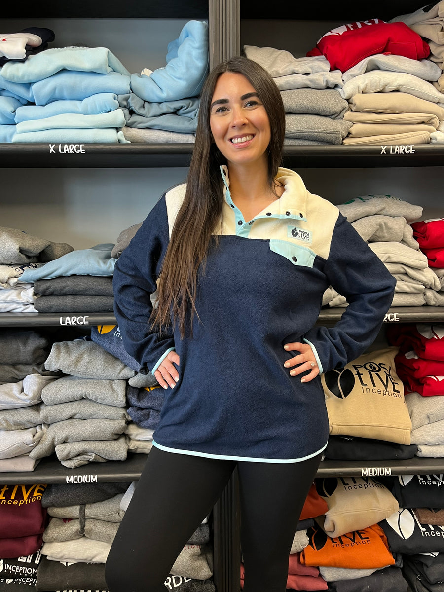 Navy and Baby Blue Unisex 1/2 Button Colour Block Sweater – The ...