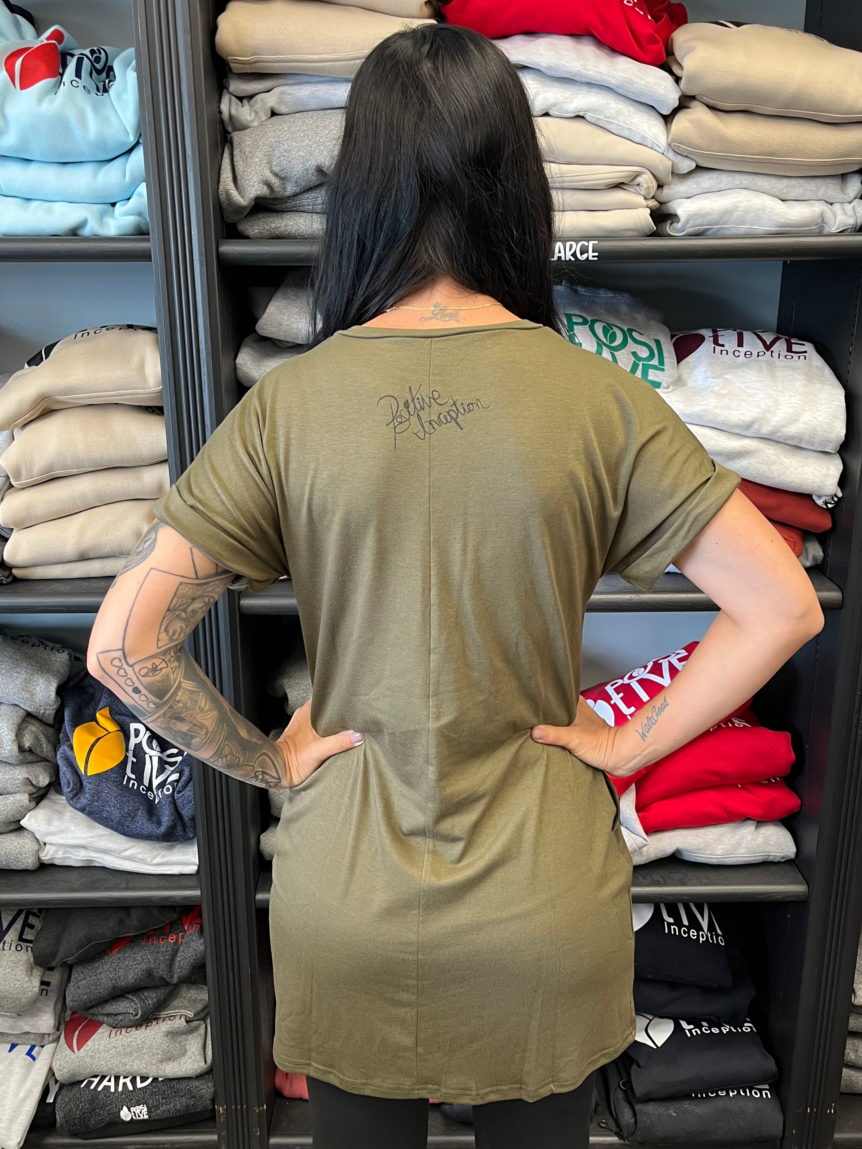 Olive Green T-Shirt Dress The Positive Inception Olive Green T-Shirt Dress The Positive Inception